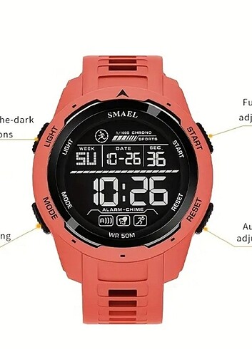 SMAEL DİJİTAL UNİSEX SAAT KIRMIZI RENK SUYA DAYANIKLI - Görsel 2