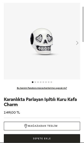 Pandora KARANLIKTA PARLAYAN KURU KAFA CHARM