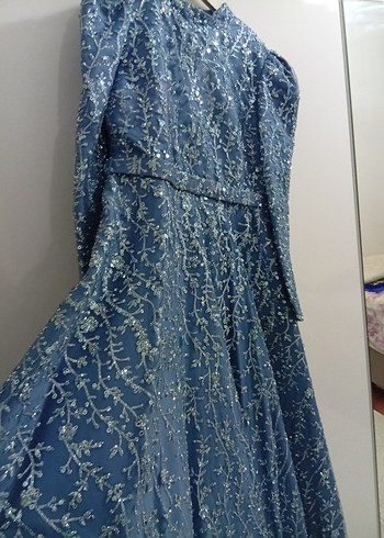 Bohem Yüksek Yakalı Uzun Lacivert Elbise - Görsel 2