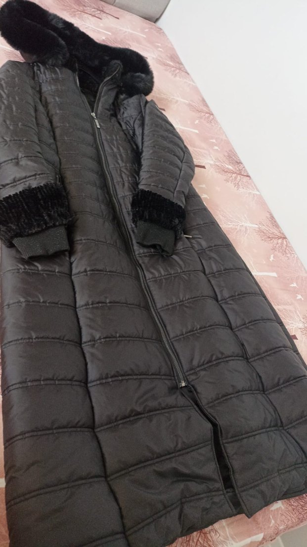 Siyah Kürklü Uzun Kadın Kışlık Mont - Görsel 2