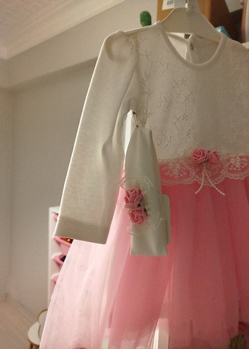 Pembe Dantel Detaylı Uzun Kollu Kız Elbisesi - Görsel 2