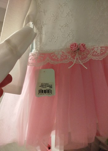 Pembe Dantel Detaylı Uzun Kollu Kız Elbisesi - Görsel 3