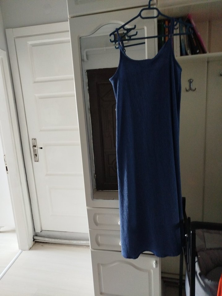 Kadın Lacivert Askılı Midi Elbise - Görsel 2