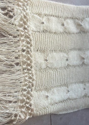 Beyaz Örgü Bohem Tarzı Kadın Şal - Görsel 8