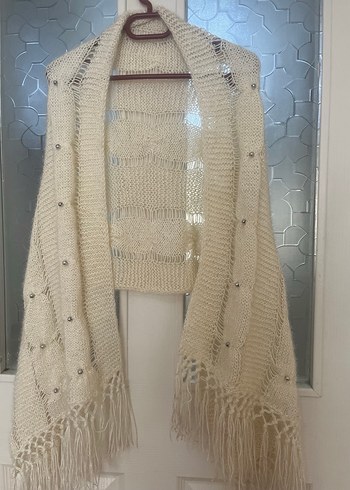 Beyaz Örgü Bohem Tarzı Kadın Şal - Görsel 4