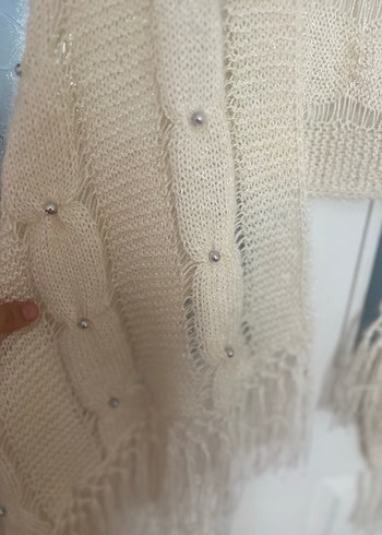 Beyaz Örgü Bohem Tarzı Kadın Şal - Görsel 6