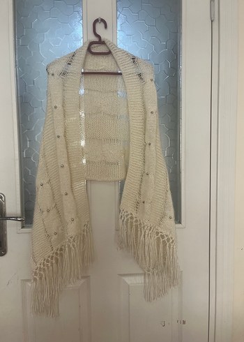 Beyaz Örgü Bohem Tarzı Kadın Şal - Görsel 3