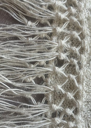 Beyaz Örgü Bohem Tarzı Kadın Şal - Görsel 9