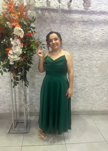 Yeşil Drapeli Uzun Abiye Elbise - Görsel 2