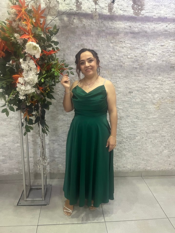 Yeşil Drapeli Uzun Abiye Elbise - Görsel 2