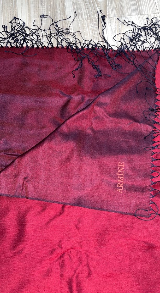 Bordo Parlak İpek Kadın Şal - Görsel 2