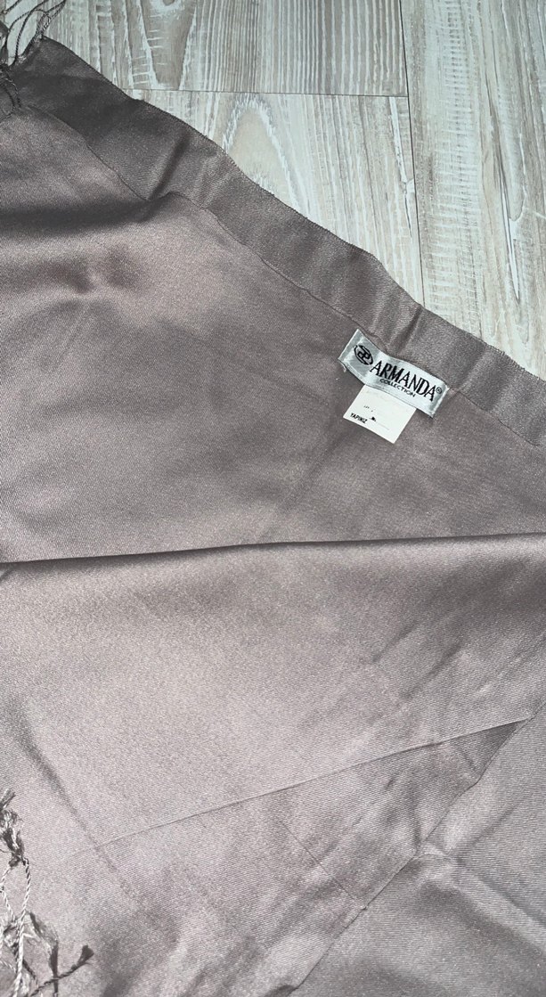 Gri ipek Kadın Şal Püsküllü Drapeli - Görsel 2