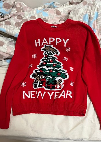 Kırmızı Desenli Kadın Triko Kazak - Görsel 2