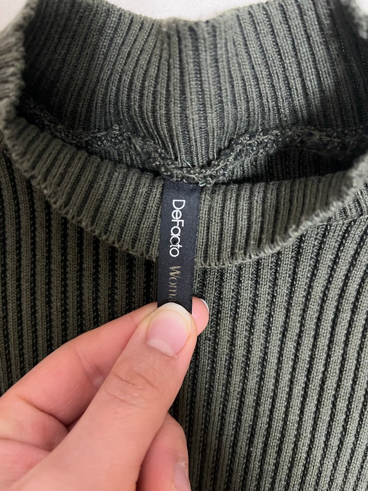 Kadın Haki Boğazlı Fitilli Kazak - Görsel 3