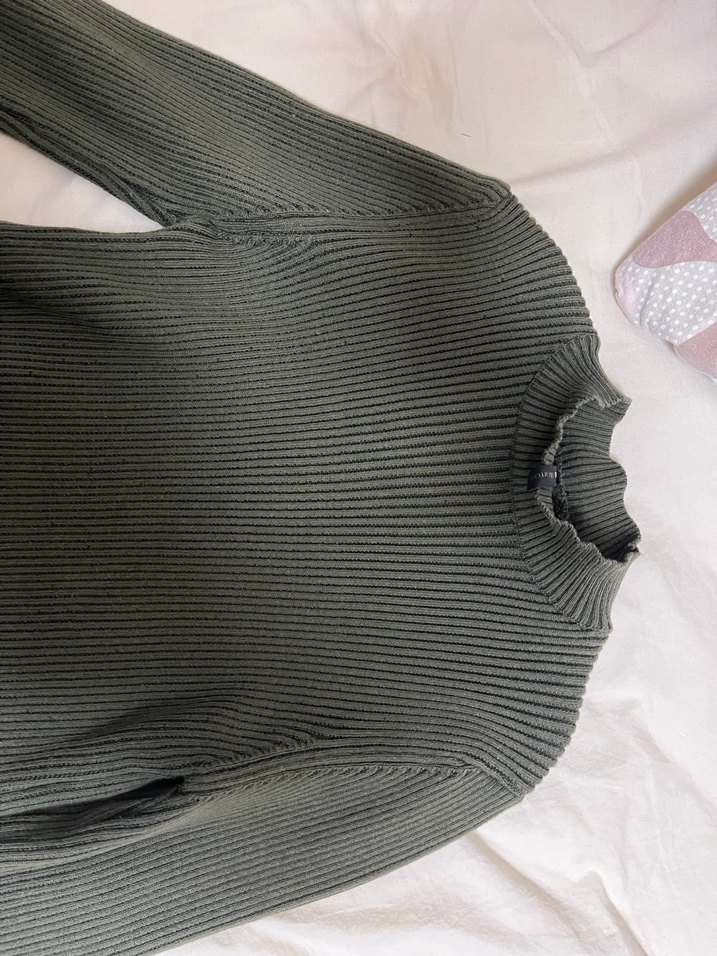 Kadın Haki Boğazlı Fitilli Kazak - Görsel 4