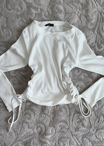 Beyaz Fitilli Uzun Kollu Triko y2k vintage lolita Kadın Kazak