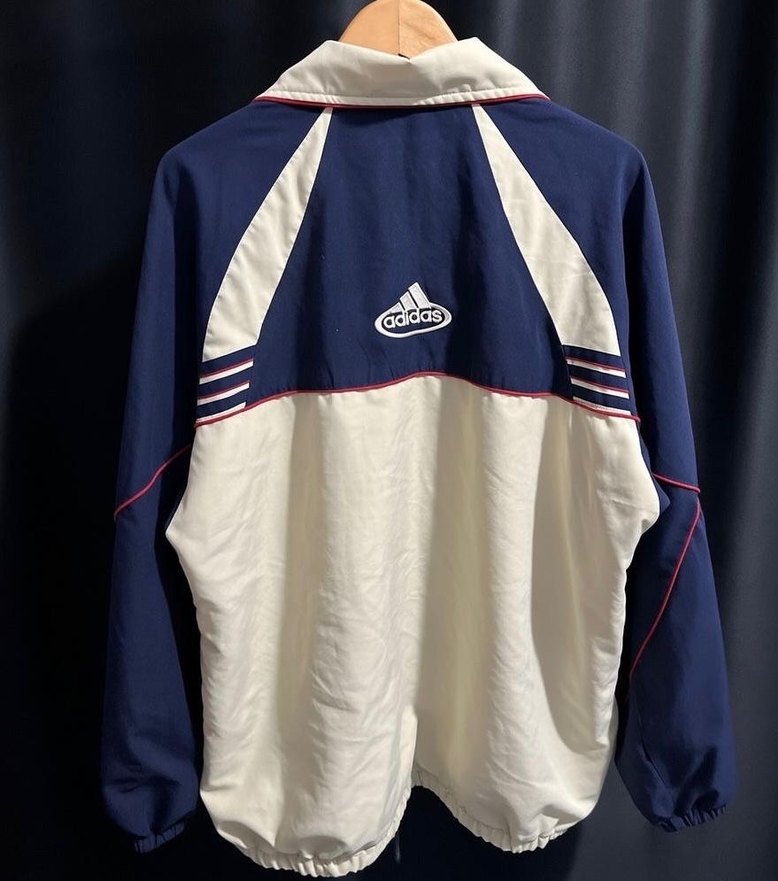 Krem-Lacivert-Kırmızı Renk Bloklu Vintage Adidas Ceket - Görsel 2