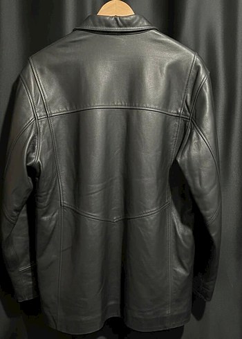 Vintage Siyah Deri Car Coat Hakiki Deri - Görsel 2