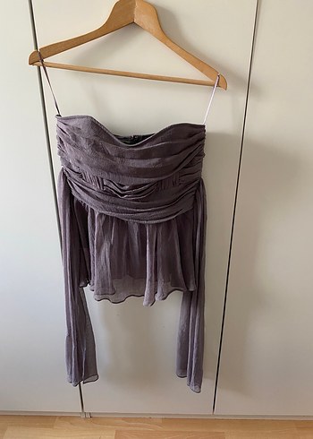 Topshop Drapeli Kolsuz İpek Beyaz Bluz