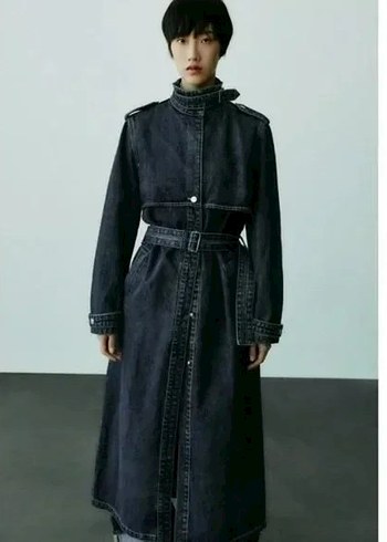 Zara - Kadın Kemerli Mavi Denim Trençkot - Görsel 2