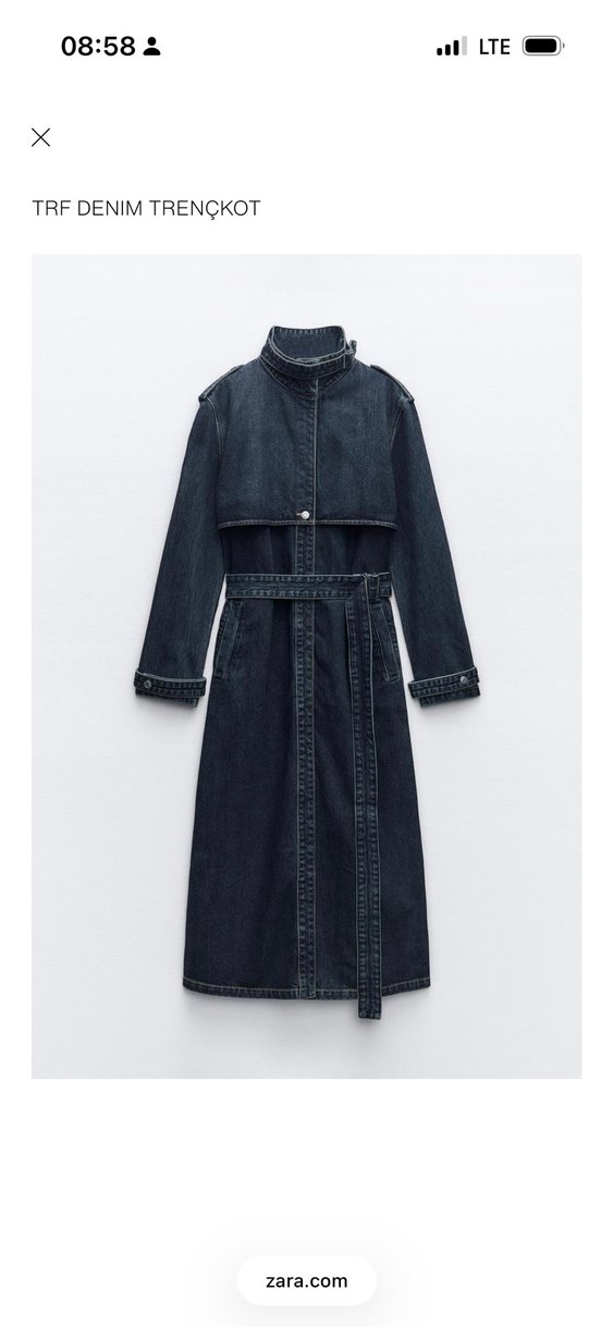 Zara - Kadın Kemerli Mavi Denim Trençkot - Görsel 4