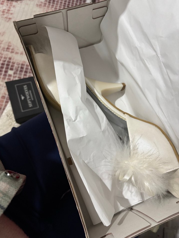 Beyaz tüylü  Stiletto Gelin Ayakkabısı - Görsel 2