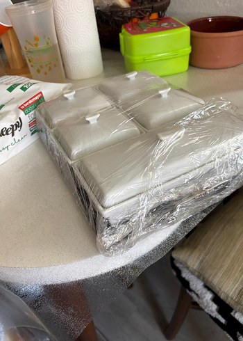 Porselen Kapaklı Ahşap standlı  5'li kahvaltı Saklama  Seti - Görsel 3