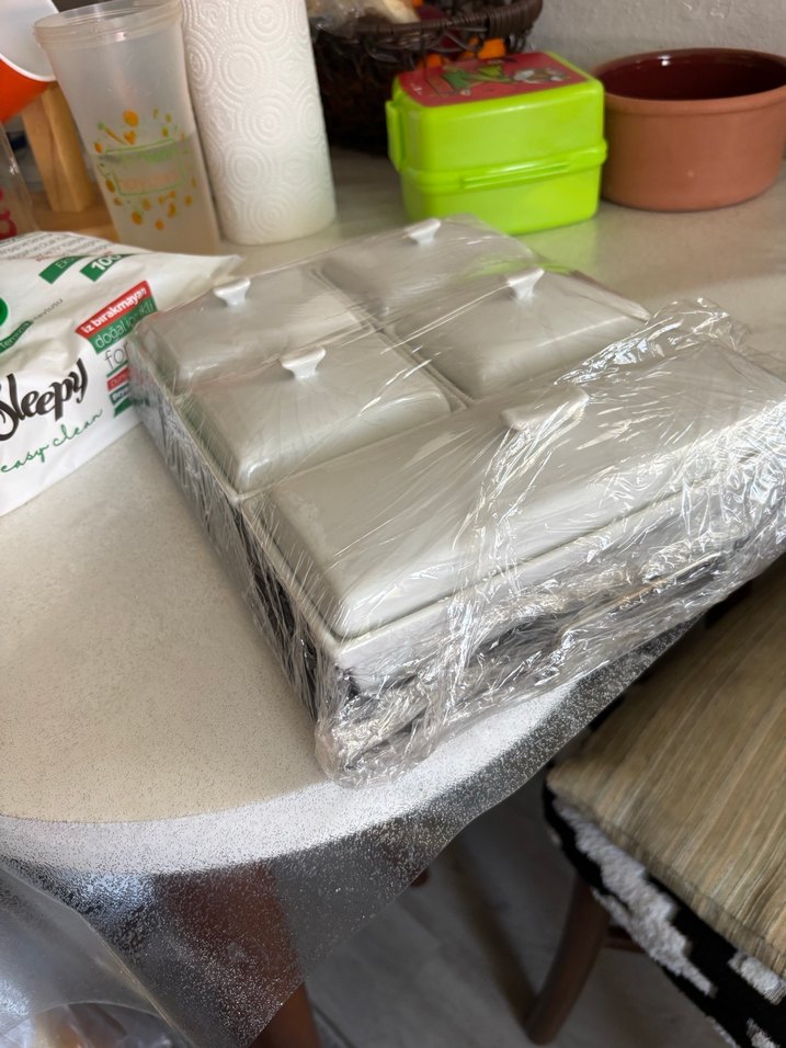 Porselen Kapaklı Ahşap standlı  5'li kahvaltı Saklama  Seti - Görsel 3