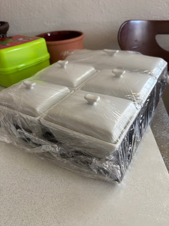 Porselen Kapaklı Ahşap standlı  5'li kahvaltı Saklama  Seti - Görsel 2