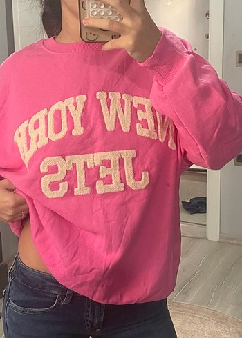 Pull and Bear Pembe Sweatshirt pb marka etiketi kesik