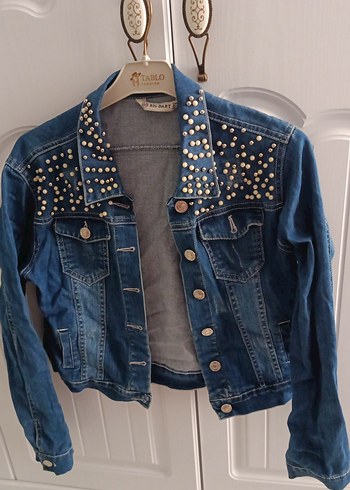 Kadın Mavi Mini Düğmeli Denim Ceket
