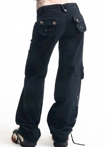 Kadın Siyah Desenli Geniş Kesim Kot Pantolon - Görsel 2