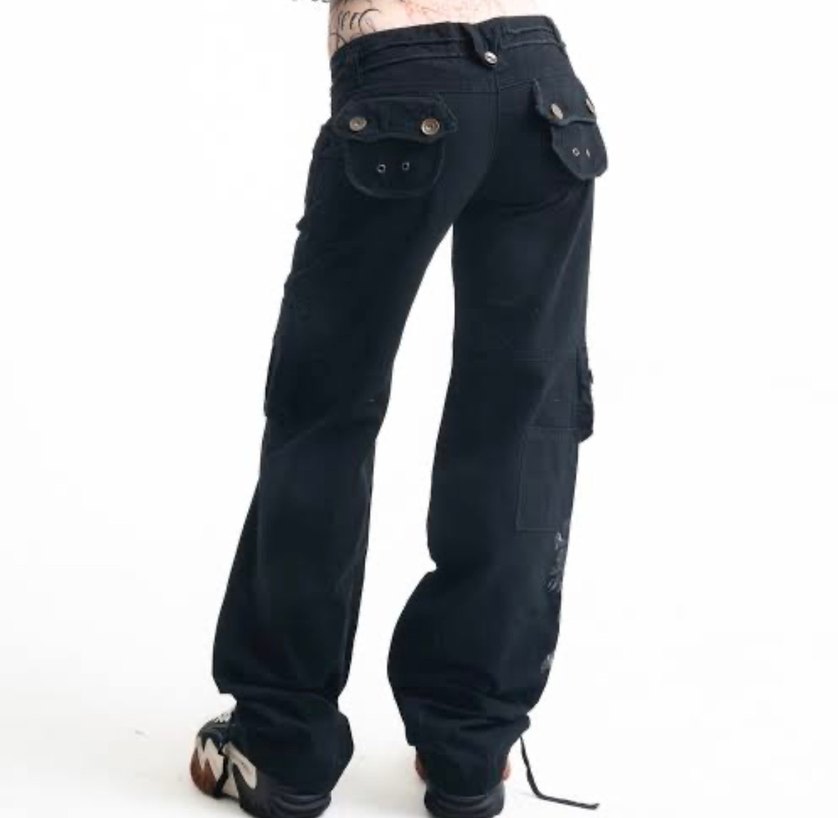 Kadın Siyah Desenli Geniş Kesim Kot Pantolon - Görsel 2