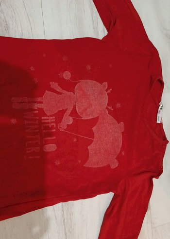 Kız Çocuk Kırmızı Uzun Kollu Baskılı Tişört - Görsel 2