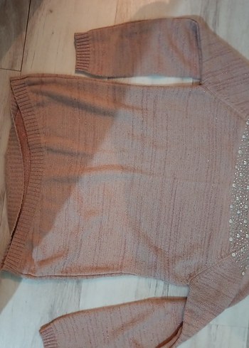 Bej Triko Kadın Kazak, Yuvarlak Yaka, Rahat Kesim - Görsel 2