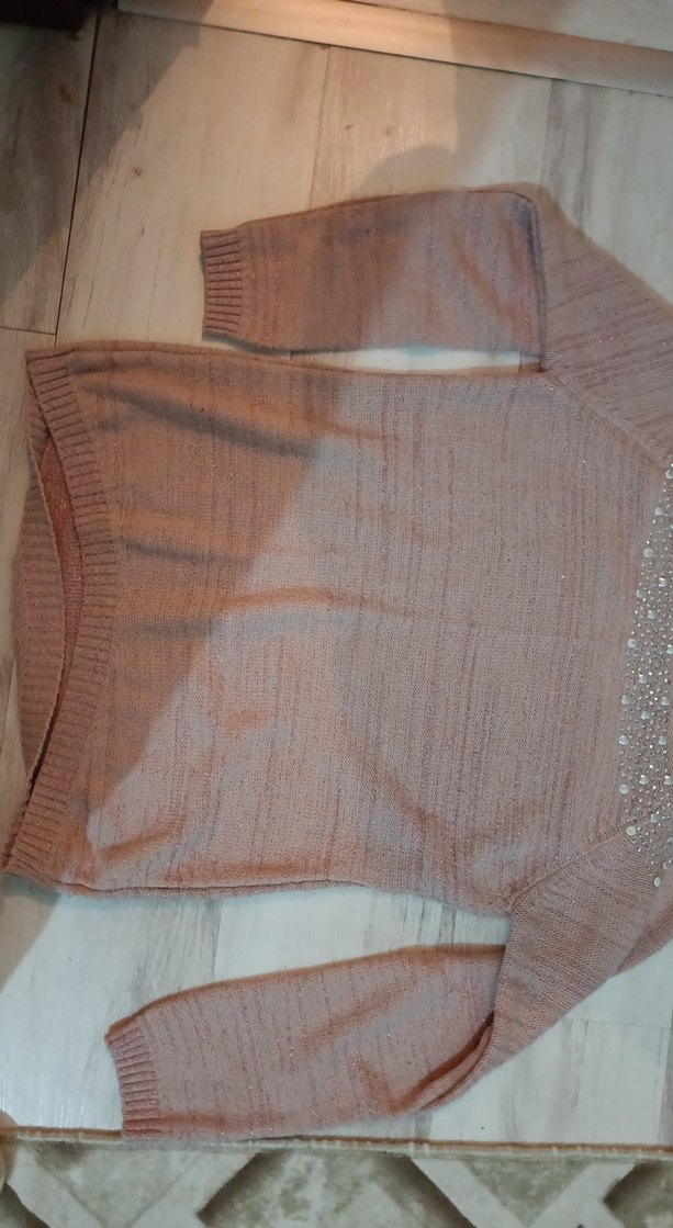 Bej Triko Kadın Kazak, Yuvarlak Yaka, Rahat Kesim - Görsel 2