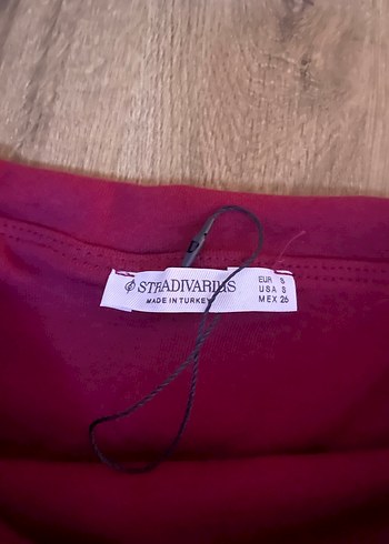 stradivarius Bordo Drapeli Kayık Yaka Uzun Kollu Bluz - Görsel 3