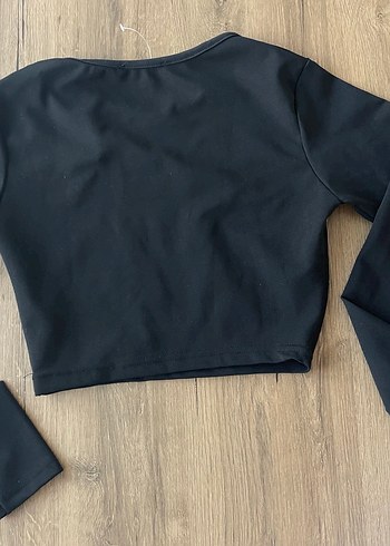 Siyah Uzun Kollu crop Kadın Bluz - Görsel 2