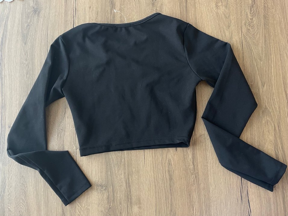 Siyah Uzun Kollu crop Kadın Bluz - Görsel 2