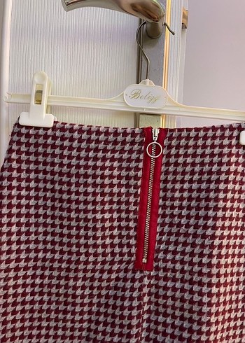 Bordo Ekose Mini Etek Fermuarlı - Görsel 3