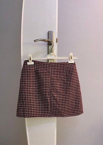 Bordo Ekose Mini Etek Fermuarlı - Görsel 2