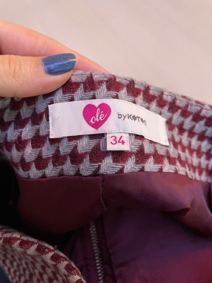 Bordo Ekose Mini Etek Fermuarlı - Görsel 4