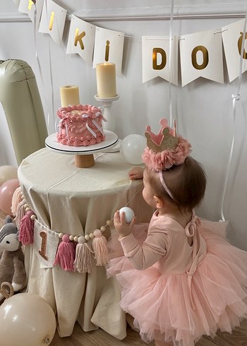 Bir yaş doğum günü elbisesi ve tacı - Görsel 2