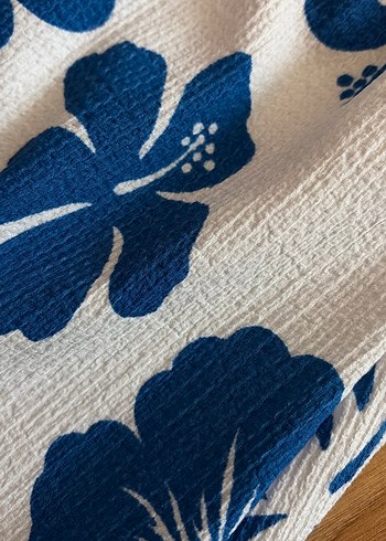 Mavi Çiçekli Mini Bohem Elbise - Görsel 2