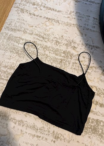Siyah İnce Askılı Crop Top - Görsel 2