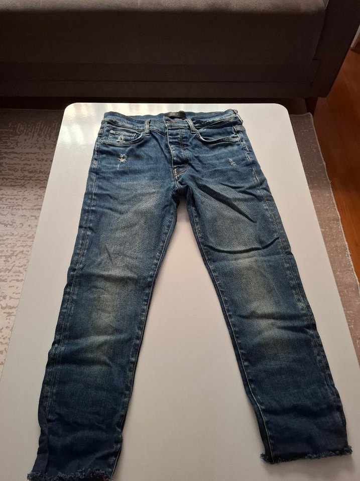 Düğmeli Mavi Kadın Midi Kot Pantolon - Görsel 3