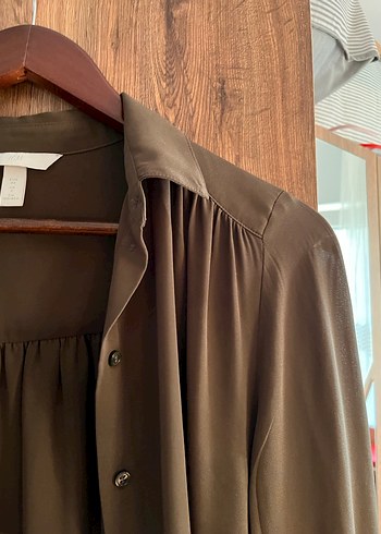 40 Beden haki Renk Yesil Düğmeli Uzun Kollu Kadın Gömlek