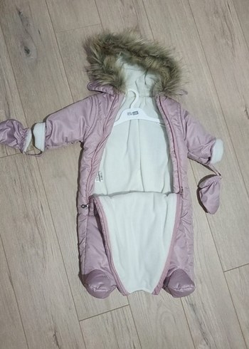 Kürklü Kapüşonlu Pembe Bebek Tulum - Görsel 5