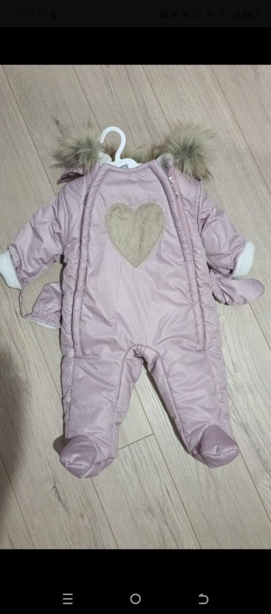 Kürklü Kapüşonlu Pembe Bebek Tulum - Görsel 4