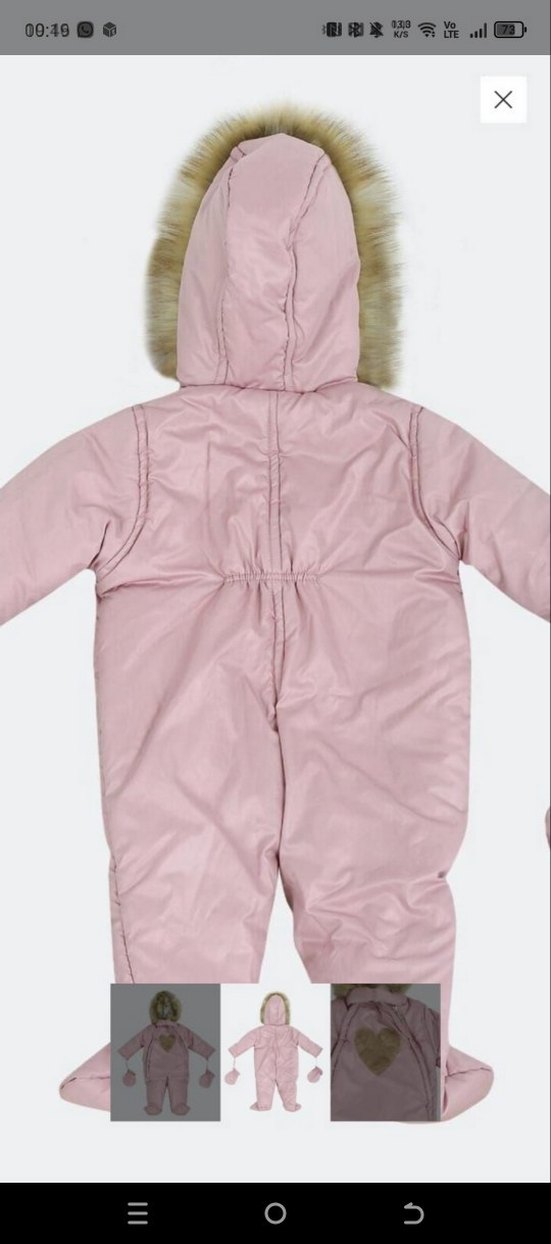 Kürklü Kapüşonlu Pembe Bebek Tulum - Görsel 2